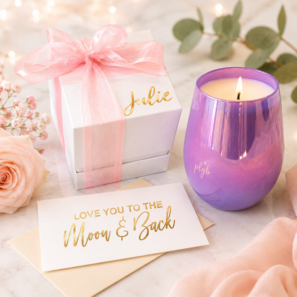 Personalised Candle plus Gift Box - Renee Glass Candle Organic Soy 450g