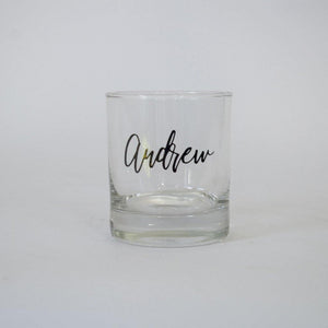 Personalised glass with foil name on it