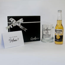 Load image into Gallery viewer, Personalised black gift box with Personalised wedding beer stein, Beer and card