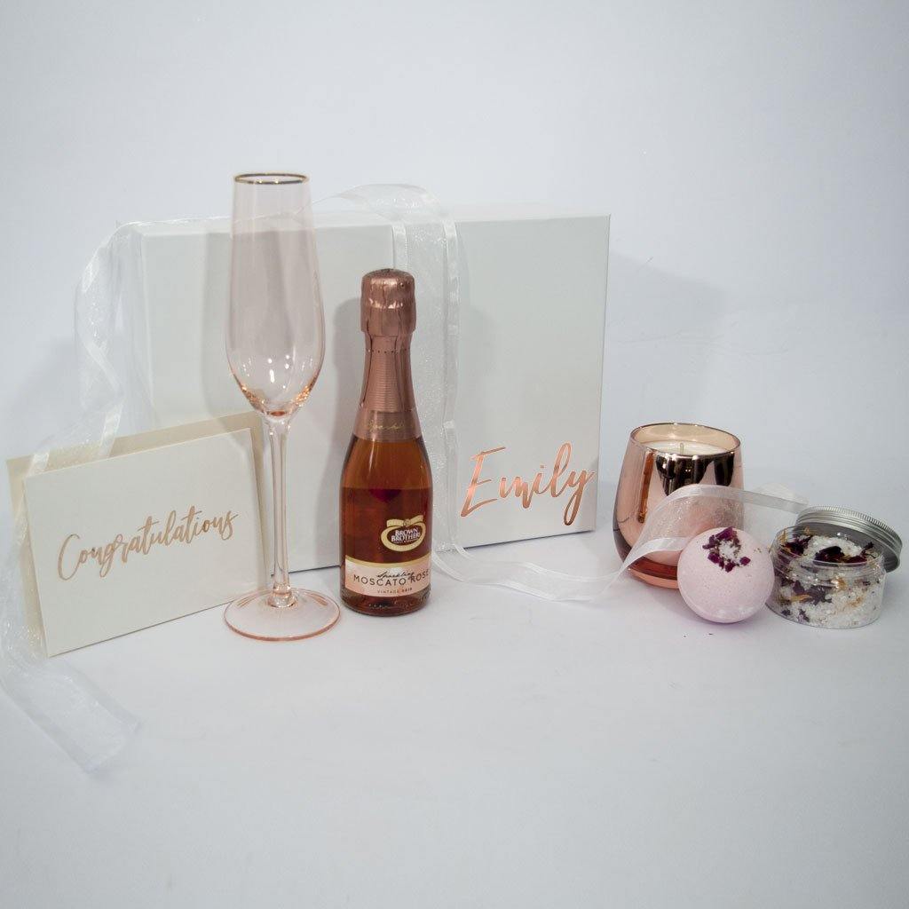 Blush Pink Personalised Gift box with card candles and bath salts