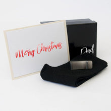 Load image into Gallery viewer, black personalised gift box, black bamboo socks, Stainless steel money clip, personalised christmas card