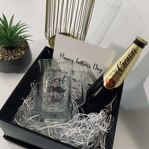 Black Gift Box with Worlds Best Dad Beer stein, Crown larger and Fathers Day Card