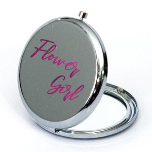 Personalised silver compact mirror flower girl