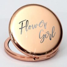 Load image into Gallery viewer, Personalised rose gold compact mirror flower girl