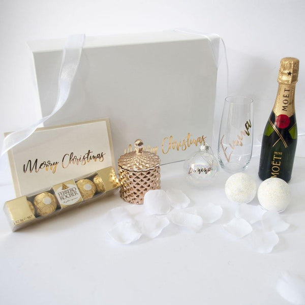 Luxurious Gold and White Christmas Hamper for Her - PrettyLittleGiftBox