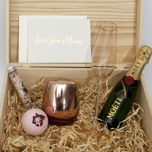 styled cristina re flute in a timber gift box with moet