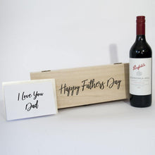 Load image into Gallery viewer, Happy Fathers Day red wine gift box with timber keep sake.