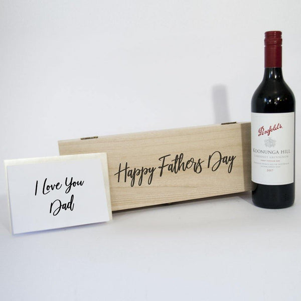Happy Fathers Day red wine gift box with timber keep sake.