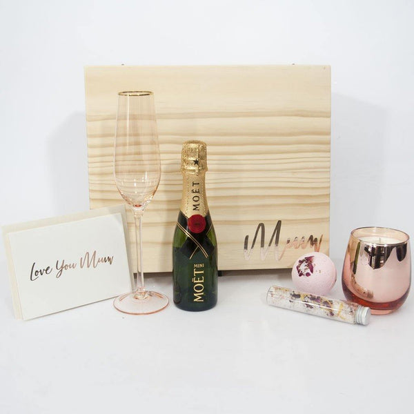 moet timber mothers day gift box filled