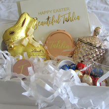 Load image into Gallery viewer, styled easter bunny gift box with easter eggs and rose gold candle and card
