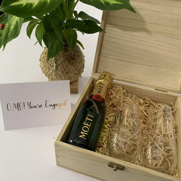 Personalised Engagement Present - Timber Keep Sake Gift Box - PrettyLittleGiftBox