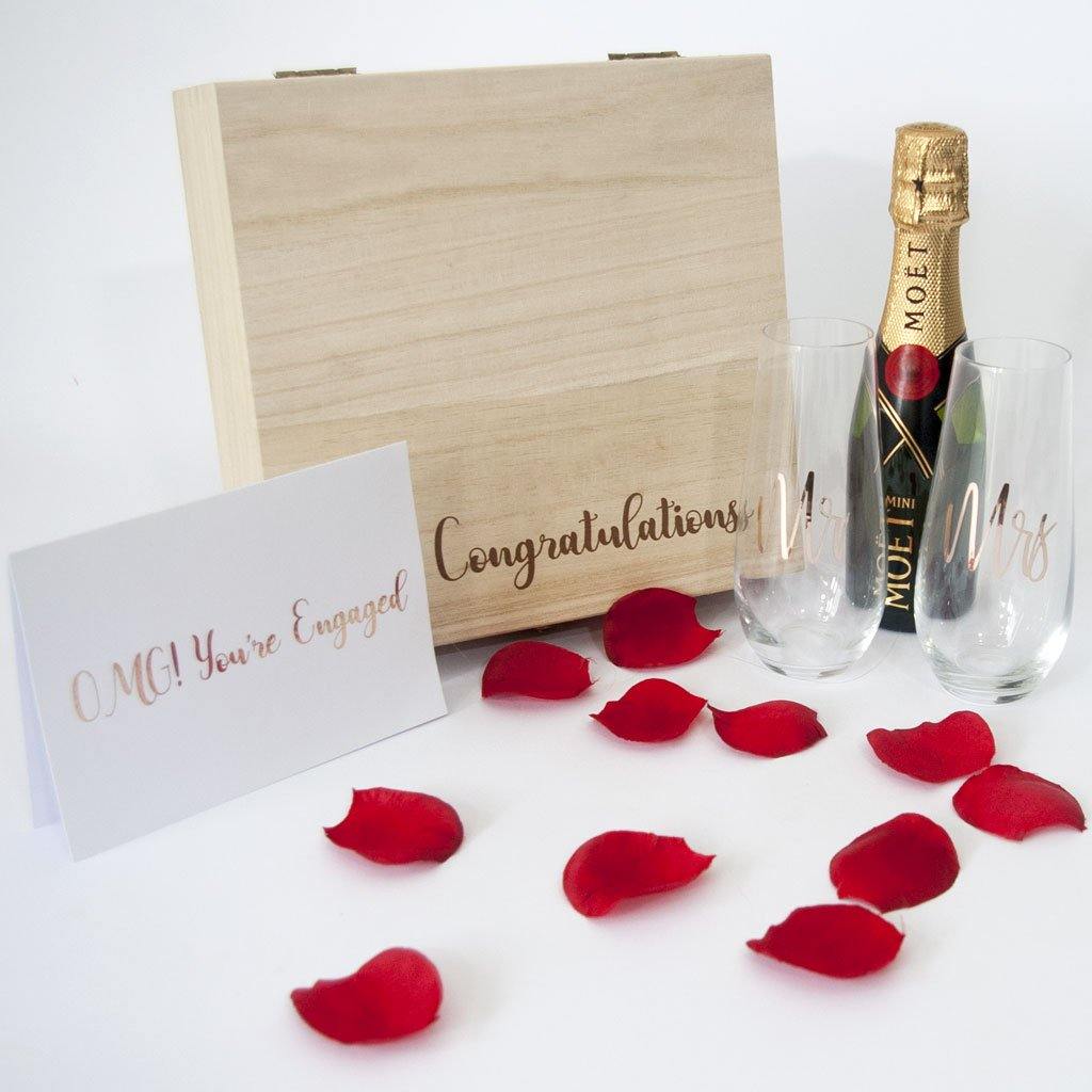 Personalised Engagement Present - Timber Keep Sake Gift Box - PrettyLittleGiftBox