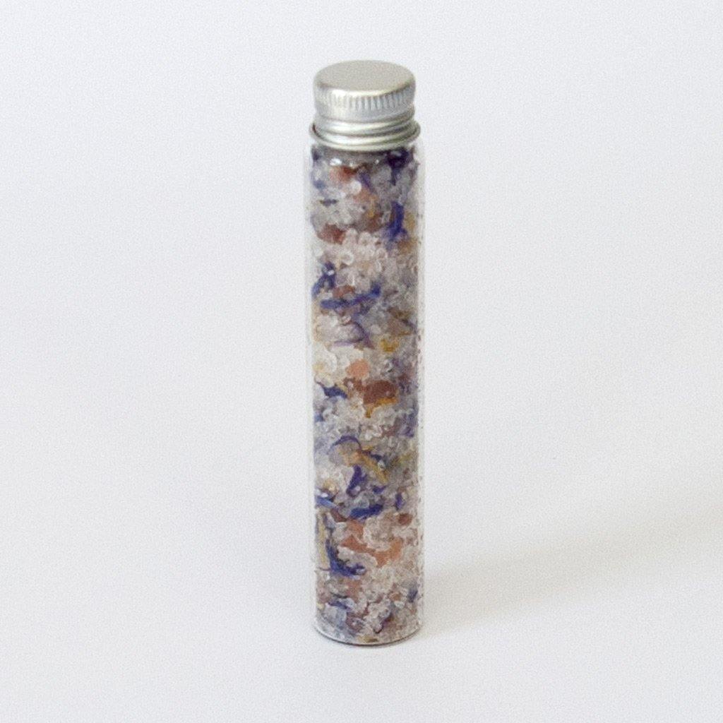 Cornflower relaxation blend bath salts in a test tube