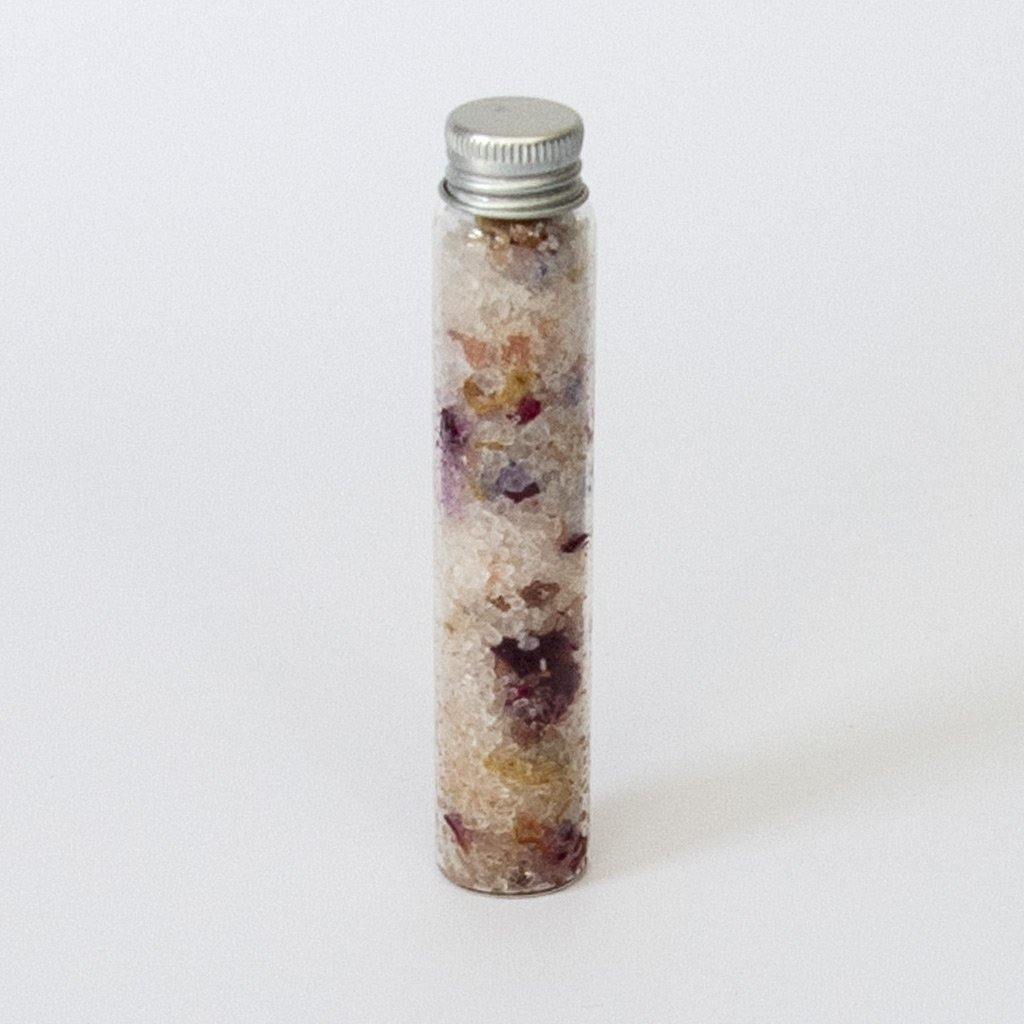 Rose petal bath salt blend in test tube
