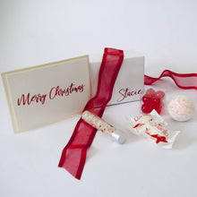 Load image into Gallery viewer, Personalised Gift Box, bath salts, bath pearls, bath fizzy, personlaised christmas card