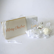Load image into Gallery viewer, White Personalised Gift Box, Personlaised Christmas Bauble, Holographic shimmer Bath Fizzy