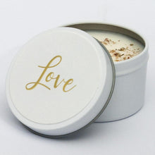Load image into Gallery viewer, soy candle in tin using gold foil name